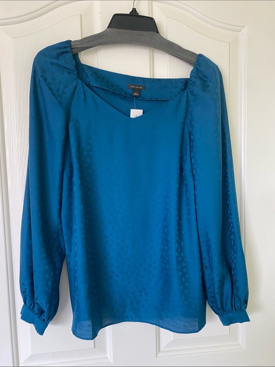 Ann Taylor Tops - Ann Taylor Teal Satin Scoop Neck Blouse
